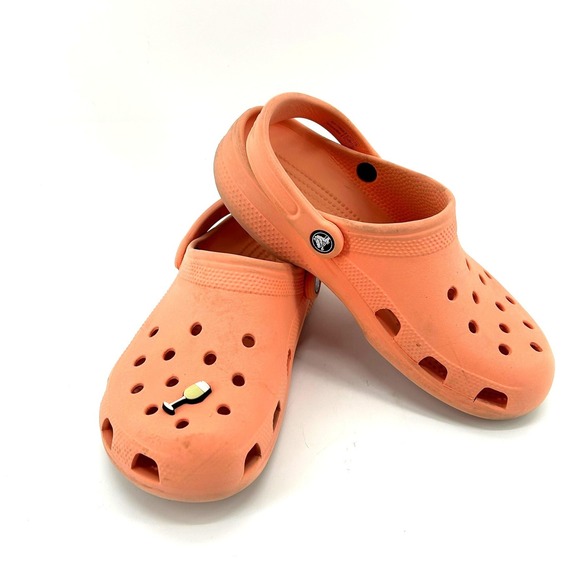 CROCS Shoes - Crocs Classic Clog Slip-On Melon Peach Coral Wine Glass Charm Womens Size 7
